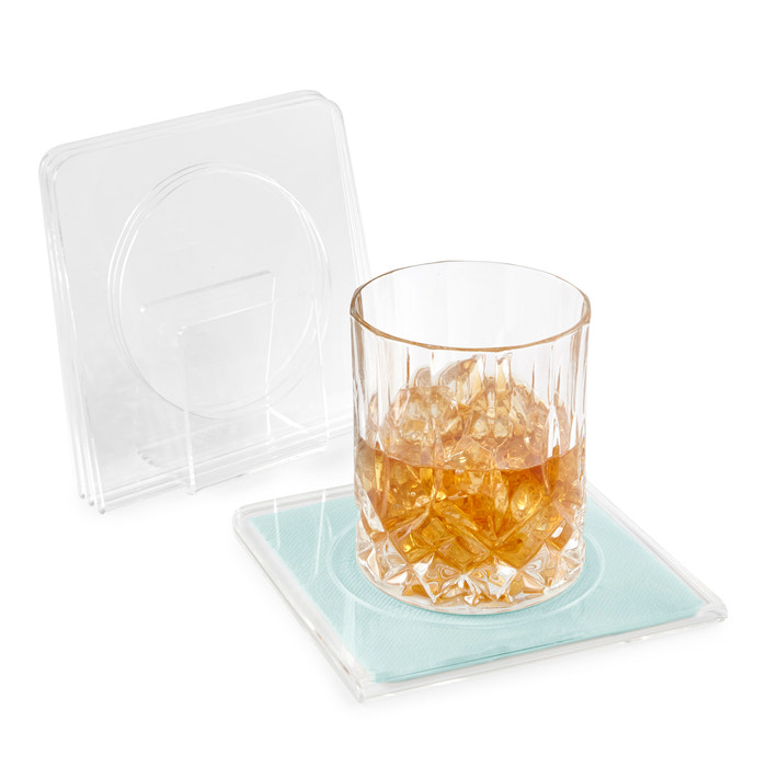 Insertable Single Fold Cocktail Napkin Coaster with Stand Set of 4