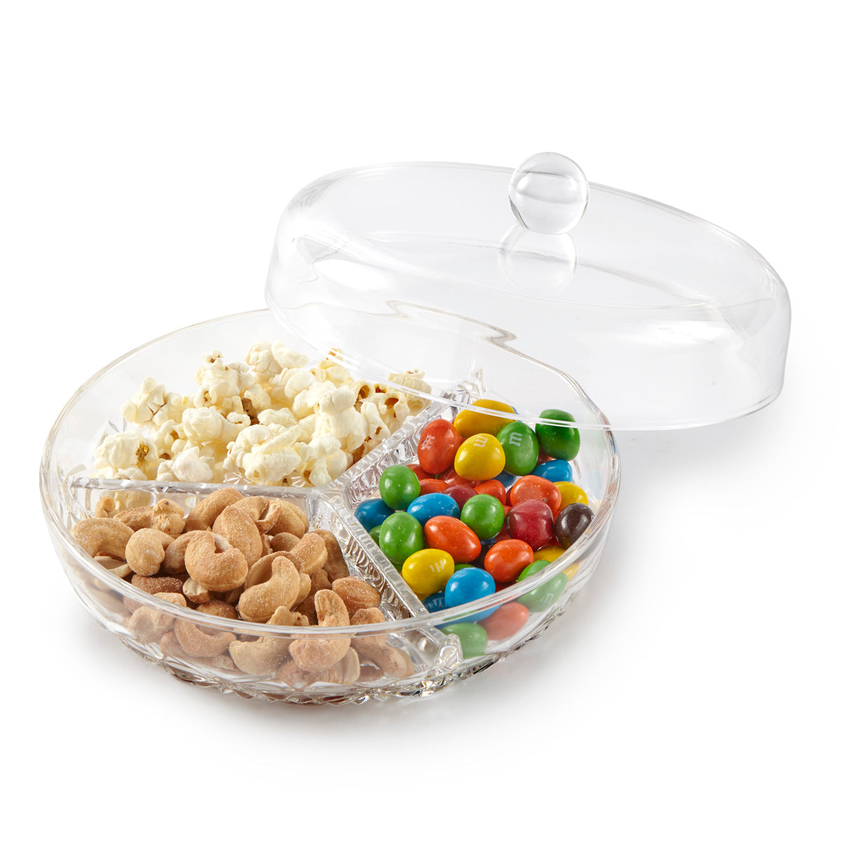 3-Section Round Snack Tray With Cover