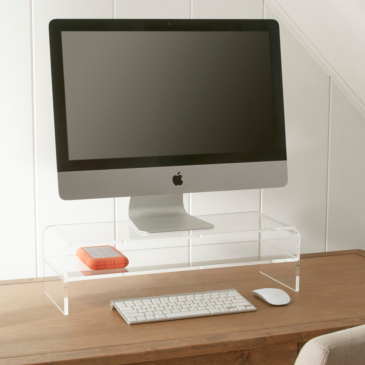 Clarté Acrylic Media Riser Stand with Shelf