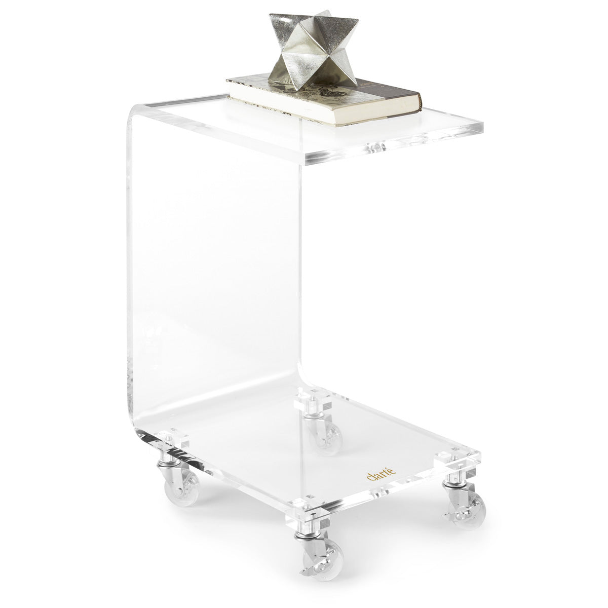 Clarté Acrylic Rolling C-Table with Wheels