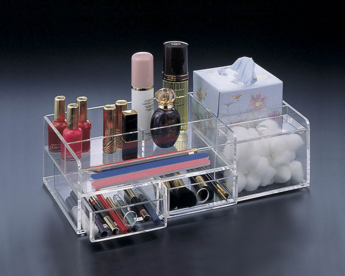 Make-Up Organizer W/ 2 Drawers, Boutique Tissue Section And Cotton Ball Compartment
