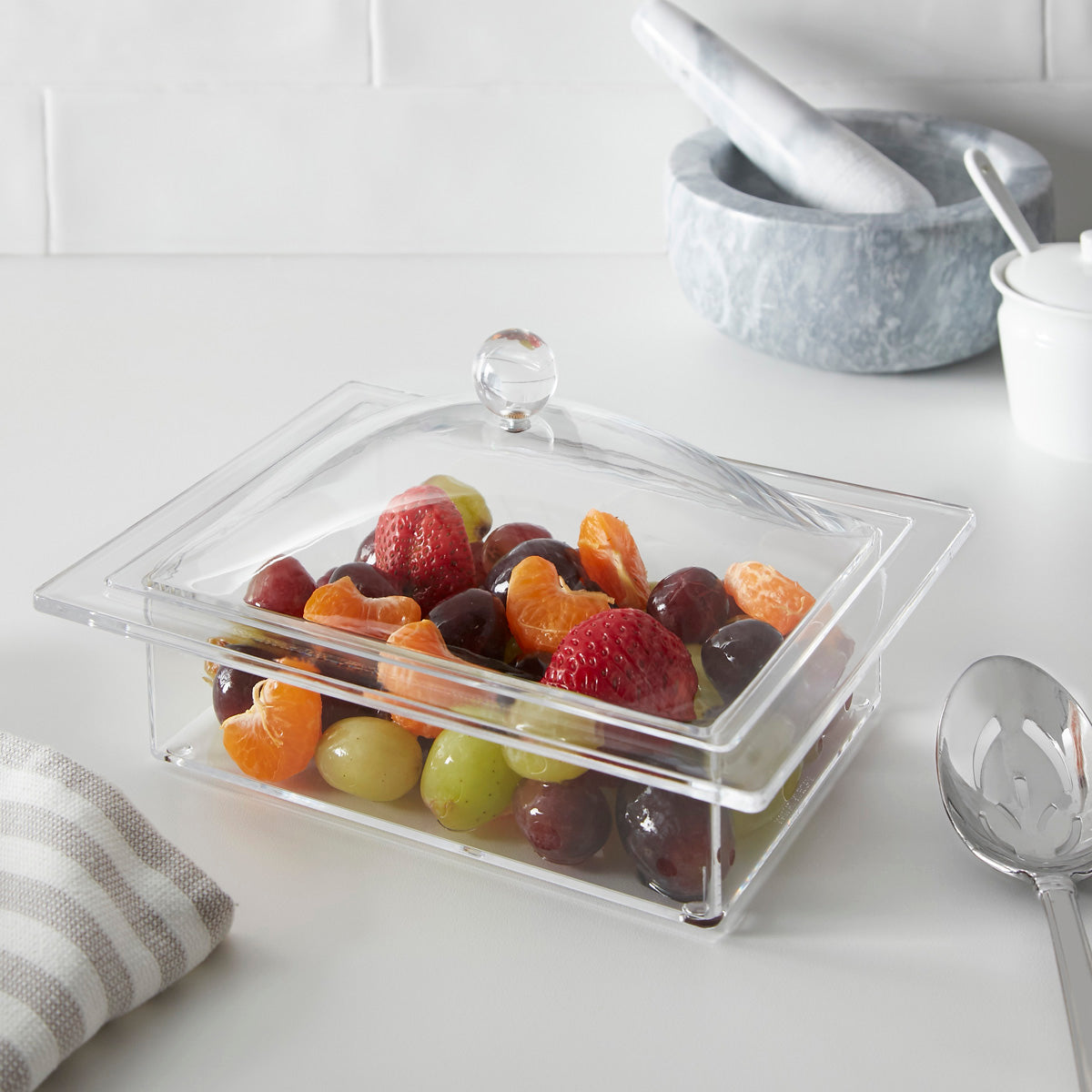 Kitchen Rectangular Tray With Net Acrylic Rectangle Tray W/ Cover – Clear Home Decor