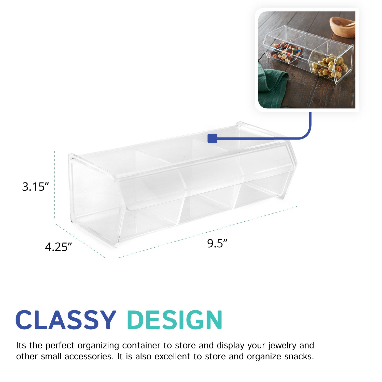 3-Compartment Box with Hinge Lid