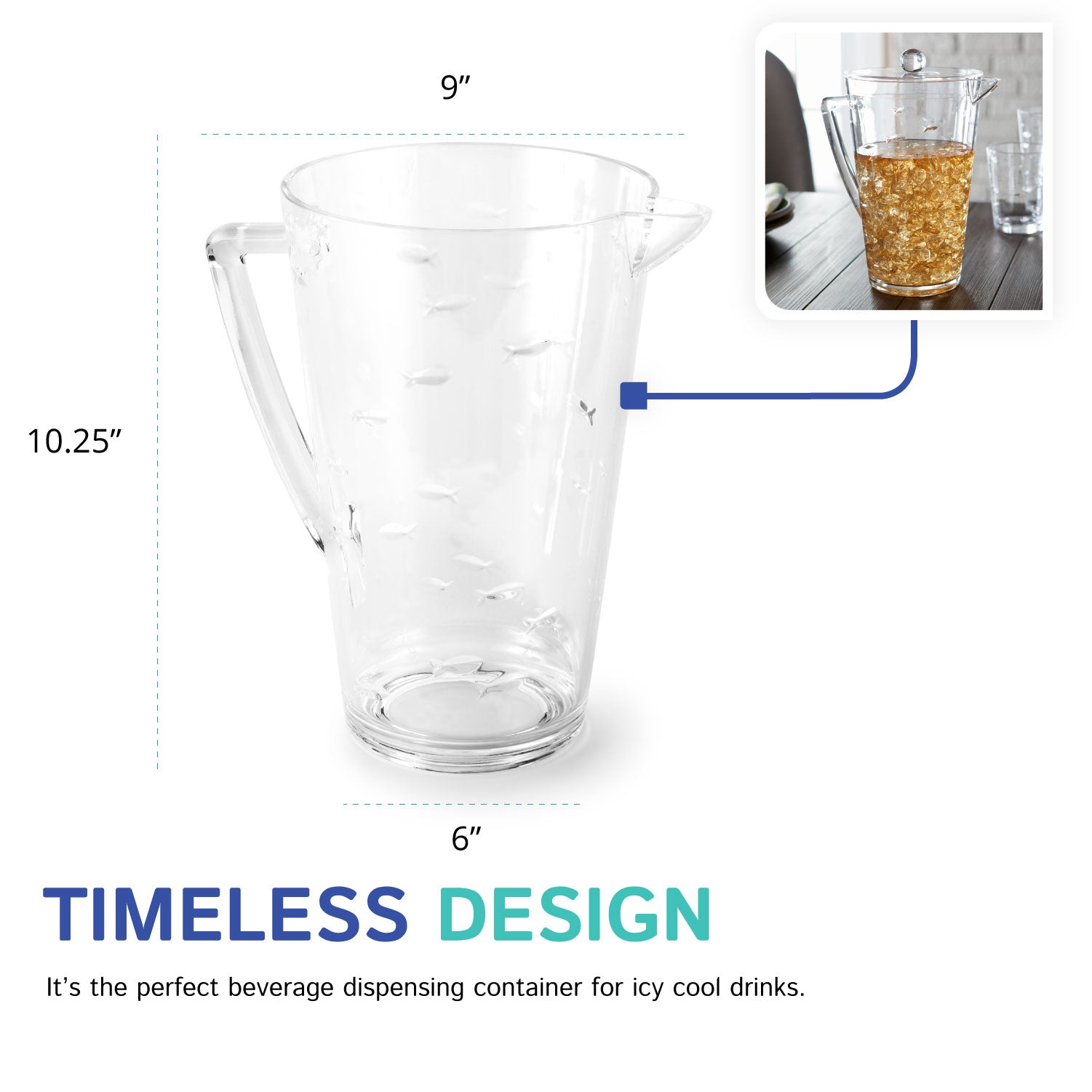 2.5 Quart Embossed Fish Pitcher with Lid