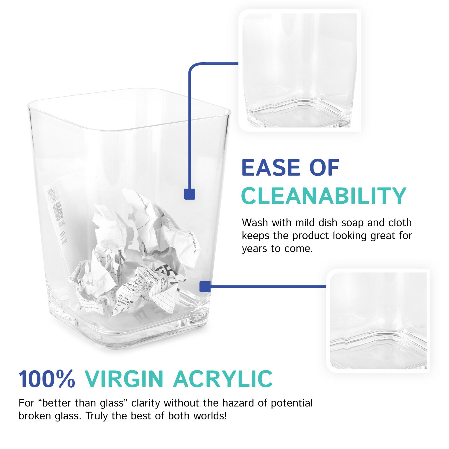Acrylic Wastebasket Trash Can